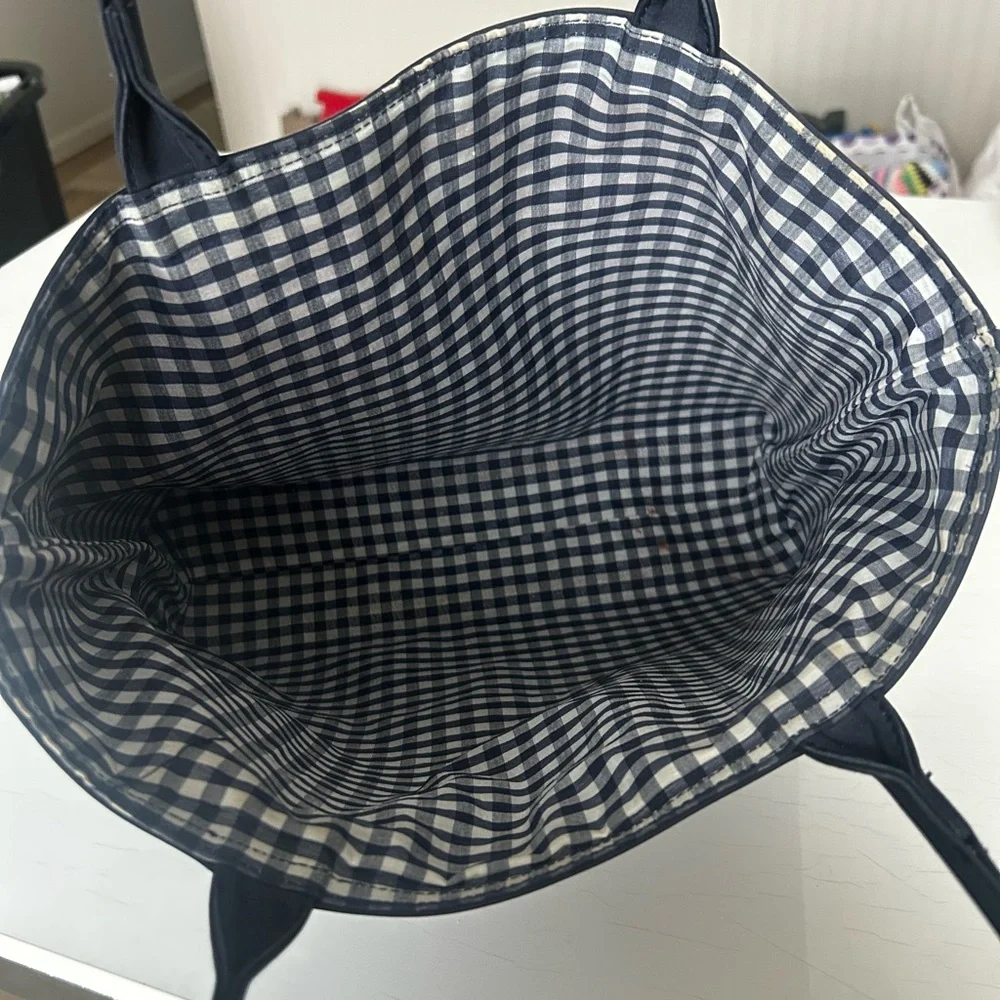 Y2K Esprit Dark Blue Gingham Nylon Tote Bag - Picture 2 of 6